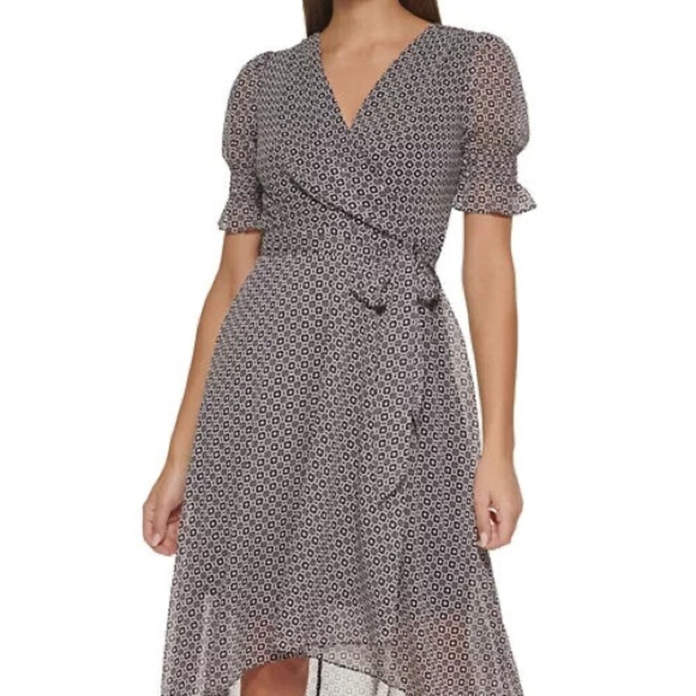 Tommy Hilfiger Black and White Asymmetrical Wrap Dress